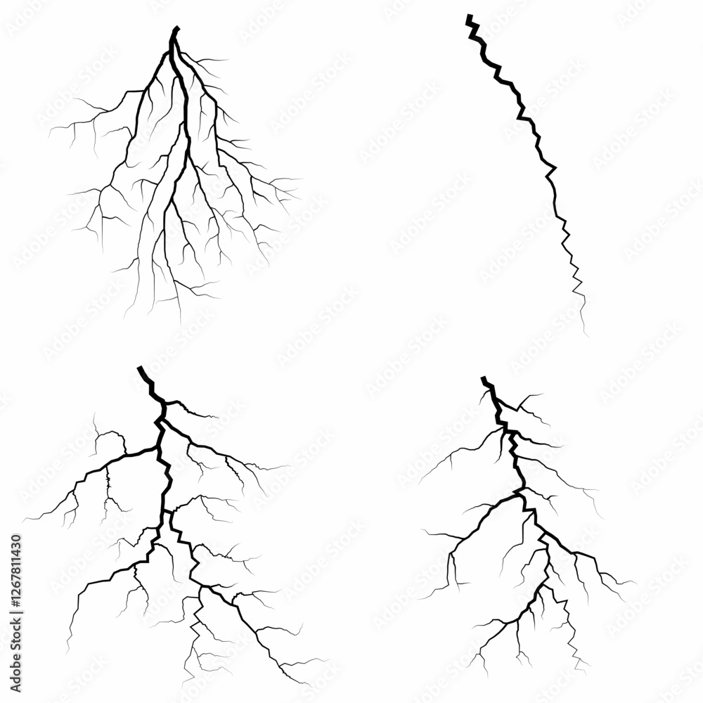 Fototapeta premium Lightning. Thunder storm realistic lightning. Bright light effects. Lightning bolt set Magic and bright light effects. Set of thunder and lightnings. Lightning energy discharge effect isolated.