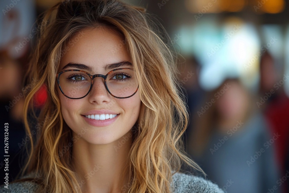 A young girl of European appearance with blond hair and glasses A young girl of European appearance with blond hair and glasses