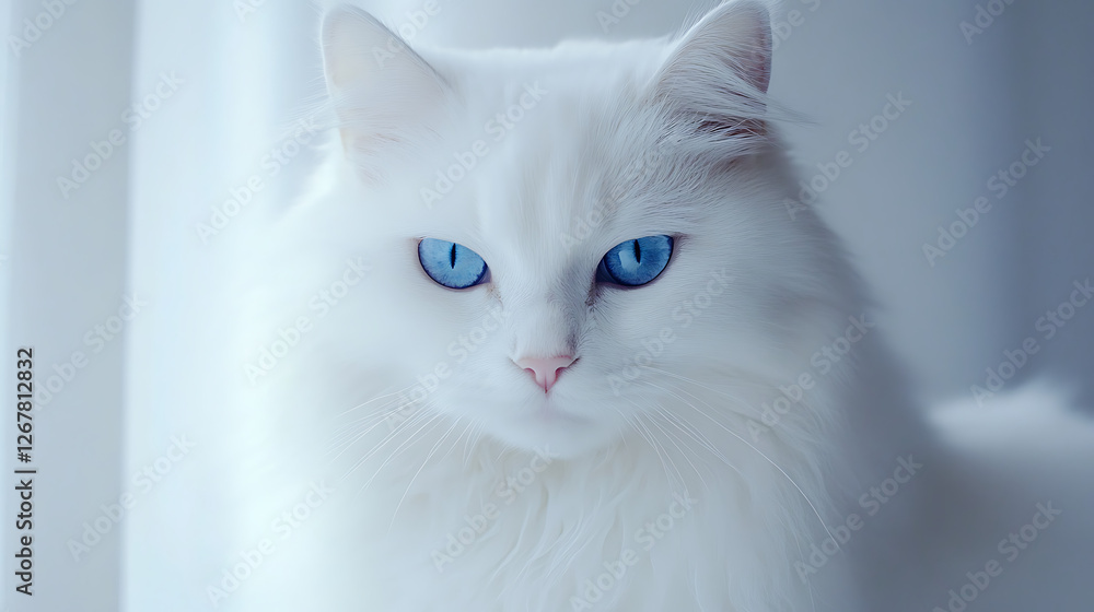 Obraz premium A white cat with blue eyes is staring at the camera
