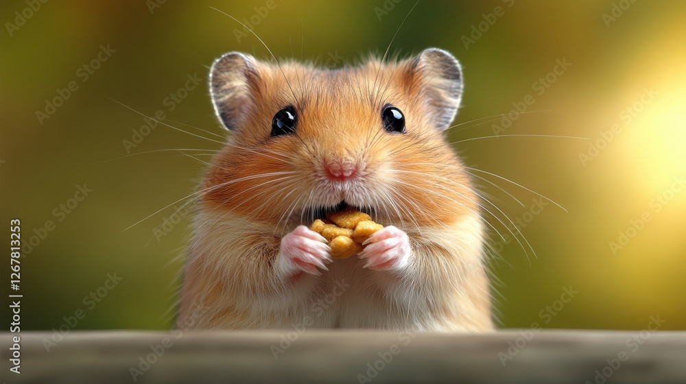 A charming image of a hamster holding a snack, radiating warmth and cuteness as it enjoys its treat in a softly lit environment filled with nature themes. A charming image of a hamster holding a snack, radiating warmth and cuteness as it enjoys its treat in a softly lit environment filled with nature themes.