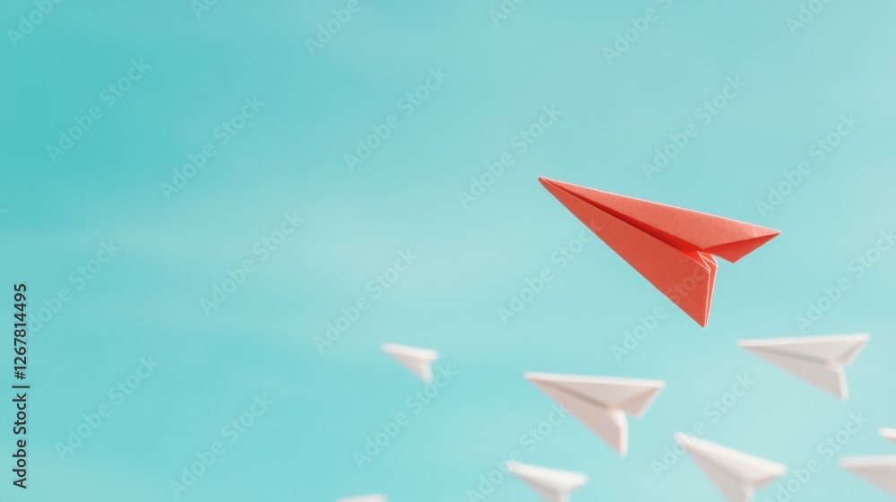 Naklejka premium Red Paper Airplane Leading the Way