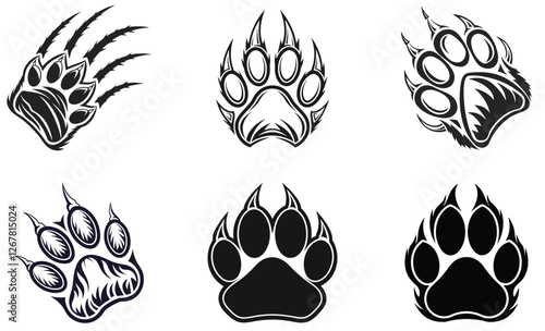 Wild Animal Paw Print Vector Set Claw Mark Logo and Emblem Collection