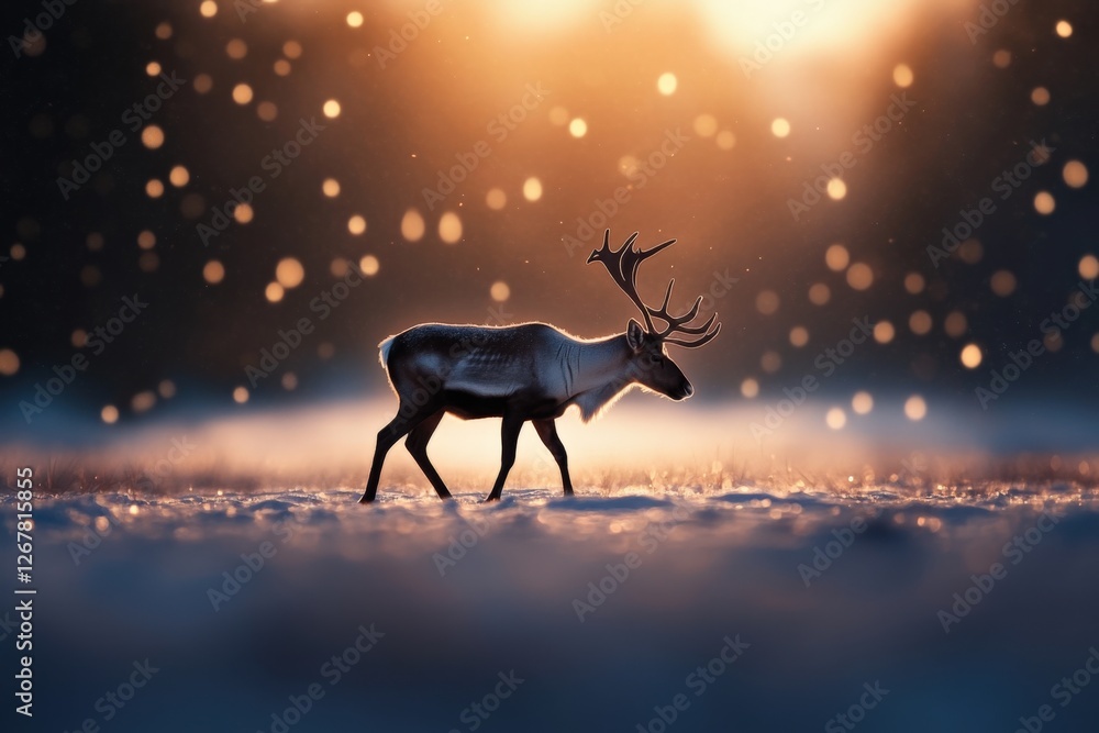 reindeer in winter wonderland at sunset reindeer in winter wonderland at sunset