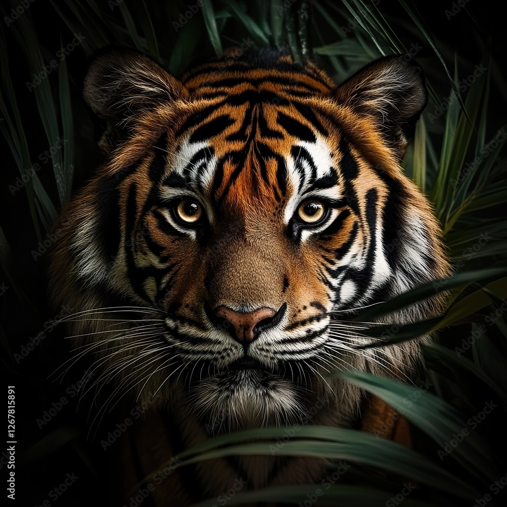 Fototapeta premium Majestic Tiger in the Jungle: A Close-Up Portrait