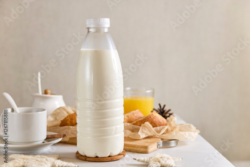 plastic bottle mockup with cap on a white table