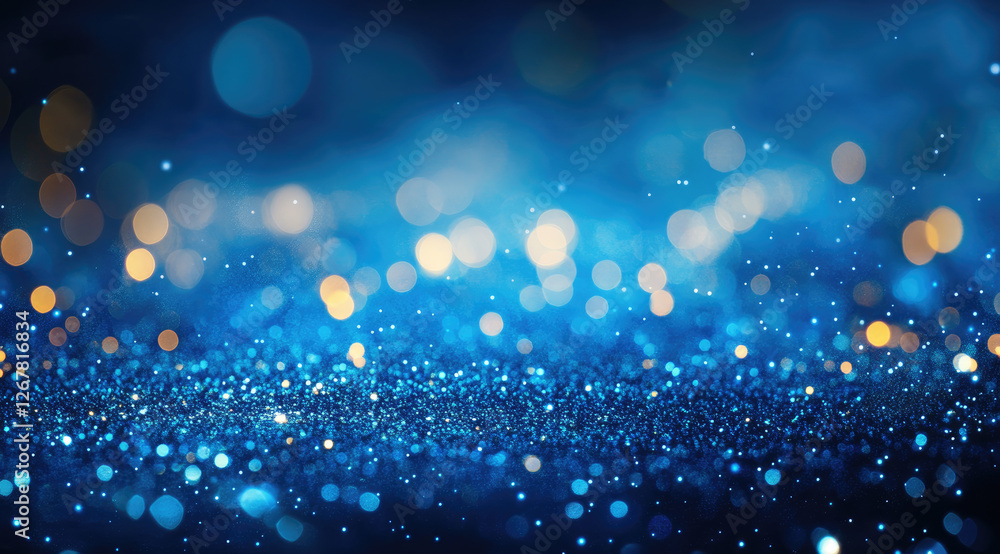 A shimmering blue background with soft bokeh lights, ideal for design and decoration. A shimmering blue background with soft bokeh lights, ideal for design and decoration.