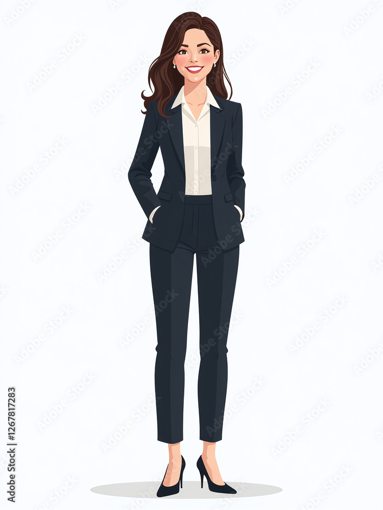 A Smiling Businesswoman In A Suit Stands Confidently On A White Background, Exuding Professionalism And Poise As An Individual. 00002 A Smiling Businesswoman In A Suit Stands Confidently On A White Background, Exuding Professionalism And Poise As An Individual. 00002