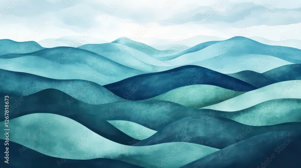 Obraz premium Watercolor Mountain Landscape View, tranquil scenery, use in background design, cards