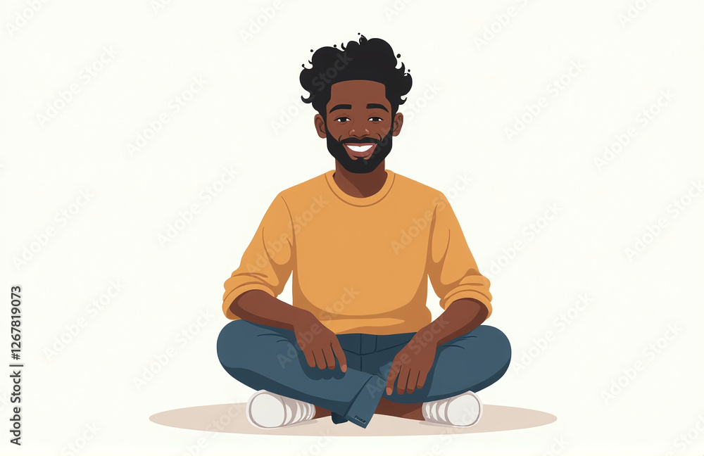 A Smiling Young African Man Sits In Isolation Against A Plain White Background With A Calm Expression On His Face. 00001 A Smiling Young African Man Sits In Isolation Against A Plain White Background With A Calm Expression On His Face. 00001