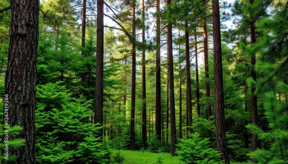 Green trees fill the forest with natural light Green trees fill the forest with natural light