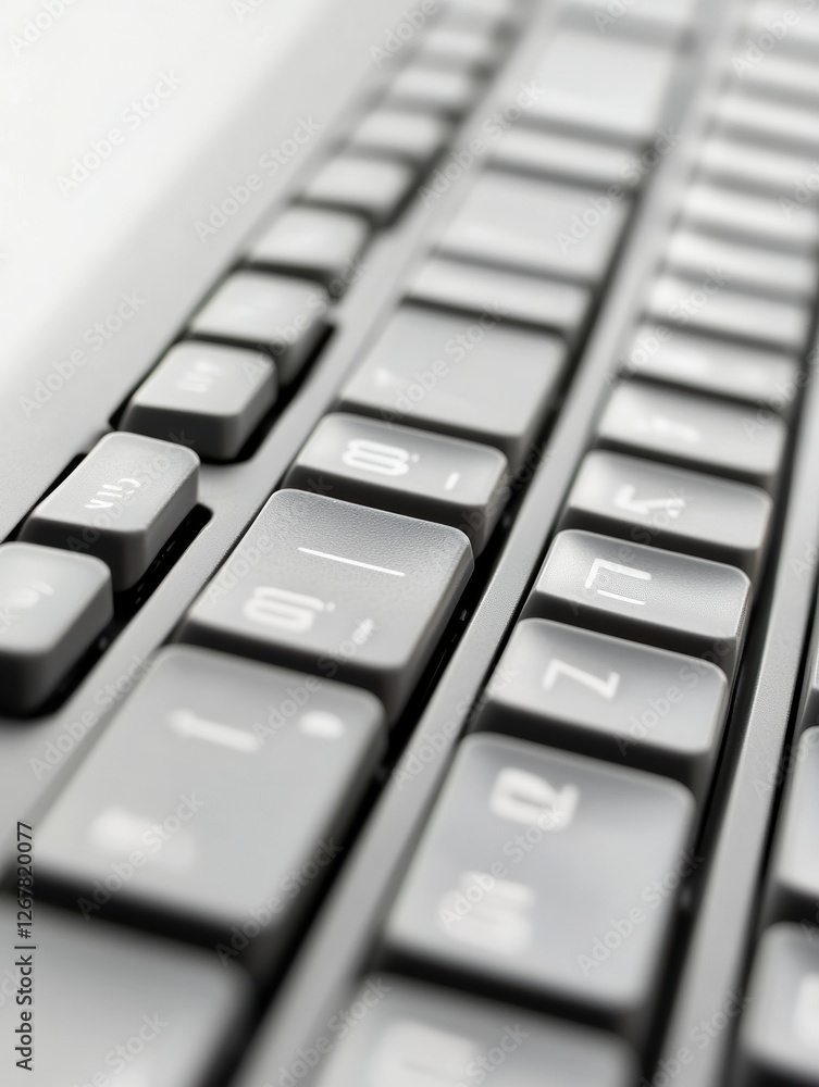 Close up view of a modern computer keyboard highlighting keys and design details during daylight. Generative AI Close up view of a modern computer keyboard highlighting keys and design details during daylight. Generative AI
