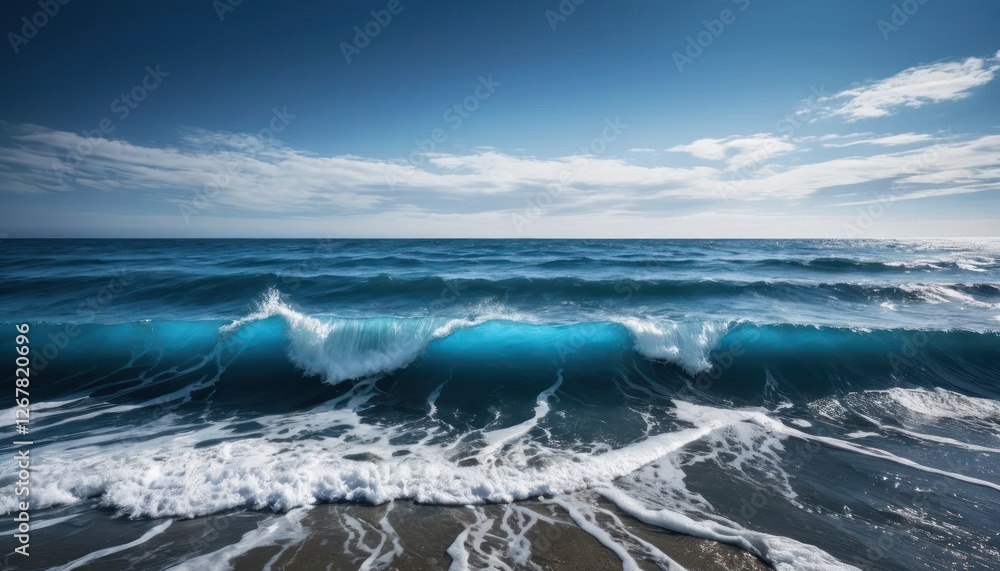 Fototapeta premium Stormy waves crash against the shore under a dramatic sky