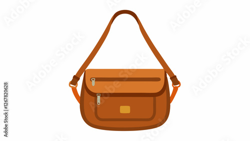Women's brown leather shoulder bag with zippers and pockets, product photo on a white background	

