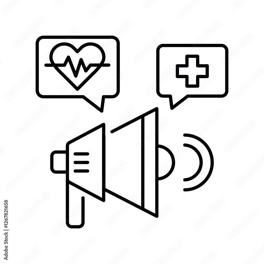 Medical information campaign black line icon. Medical information campaign black line icon.