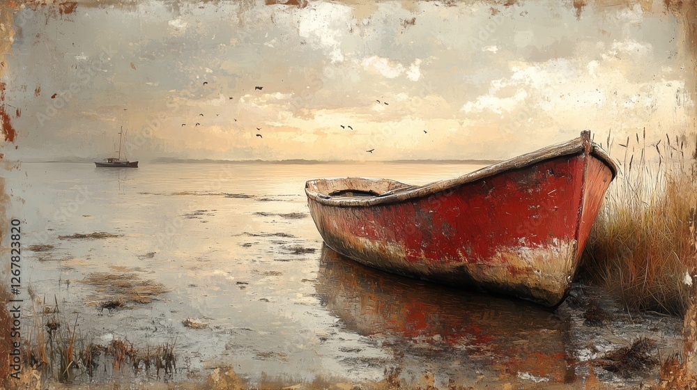 A solitary boat by the tranquil lakeside A solitary boat by the tranquil lakeside