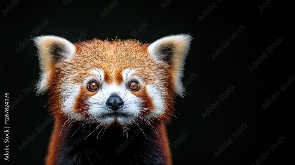 A playful red panda showcases its captivating face and unique expressions, bringing attention to its lively personality against a contrasting black background. A playful red panda showcases its captivating face and unique expressions, bringing attention to its lively personality against a contrasting black background.