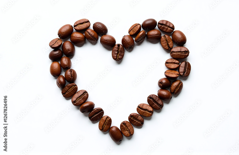 Coffee Beans In Heart Shape Are Neatly Arranged On A Pure White Background With No Distractions Or Clutter Present. 00002 Coffee Beans In Heart Shape Are Neatly Arranged On A Pure White Background With No Distractions Or Clutter Present. 00002