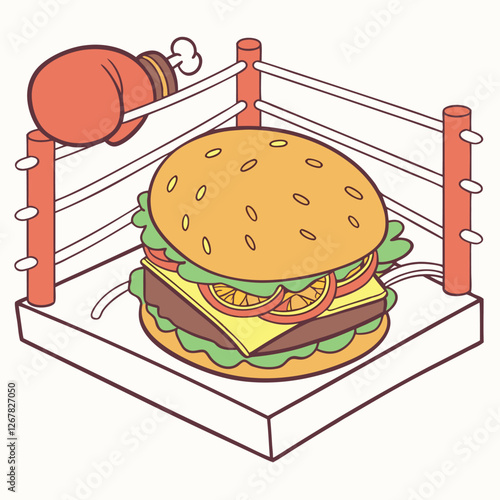 Stylish burger balancing perfectly on a skateboard with a confident pose.