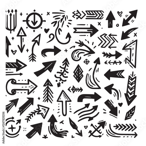 Wallpaper Mural Pack of hand-drawn arrows vector illustration black color silhouette white background Torontodigital.ca