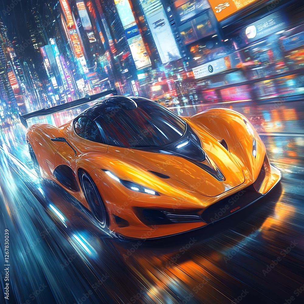 Fototapeta premium A dazzling sunset reflecting off a high performance sports car image