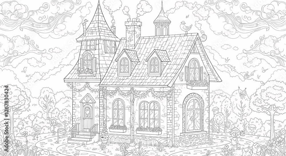 Detailed House & Home Building Design Coloring Book: Outline Sketch Doodle Illustrations with Page Drawing Elements Detailed House & Home Building Design Coloring Book: Outline Sketch Doodle Illustrations with Page Drawing Elements