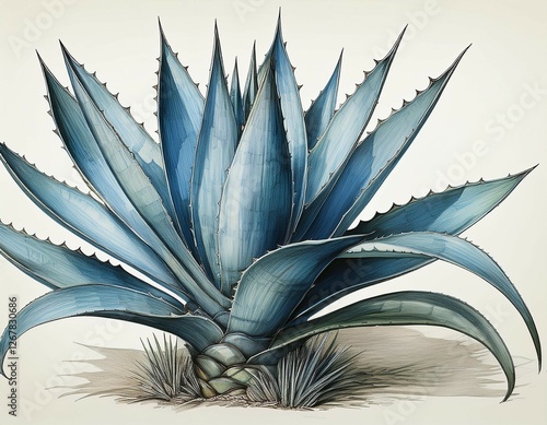 hand drawn blue agave bush tropical plant on a light background isolated can be used for your design vintage botanical illustration in engraving style
