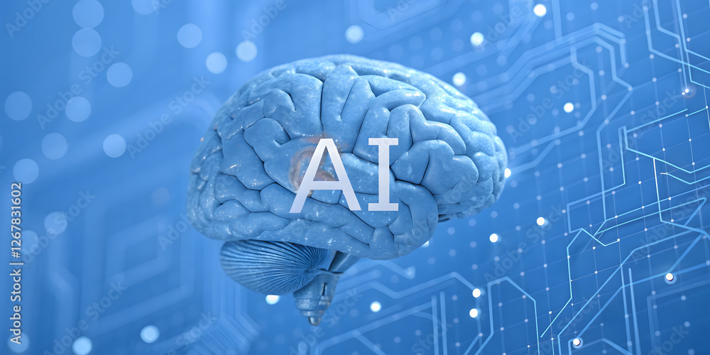 Digital brain with circuit and AI concept. 3D Rendering. Robot brain digital data ai global network technology hologram with light and, touch the science, Technology design for the computer brain. Digital brain with circuit and AI concept. 3D Rendering. Robot brain digital data ai global network technology hologram with light and, touch the science, Technology design for the computer brain.