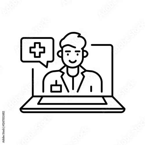 telemedicine black line icon.
