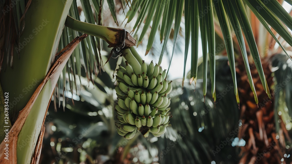 Fototapeta premium Banana stem hanging in a tropical setting.