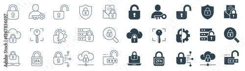 Security solid and line Icon Set Illustrations Vector 