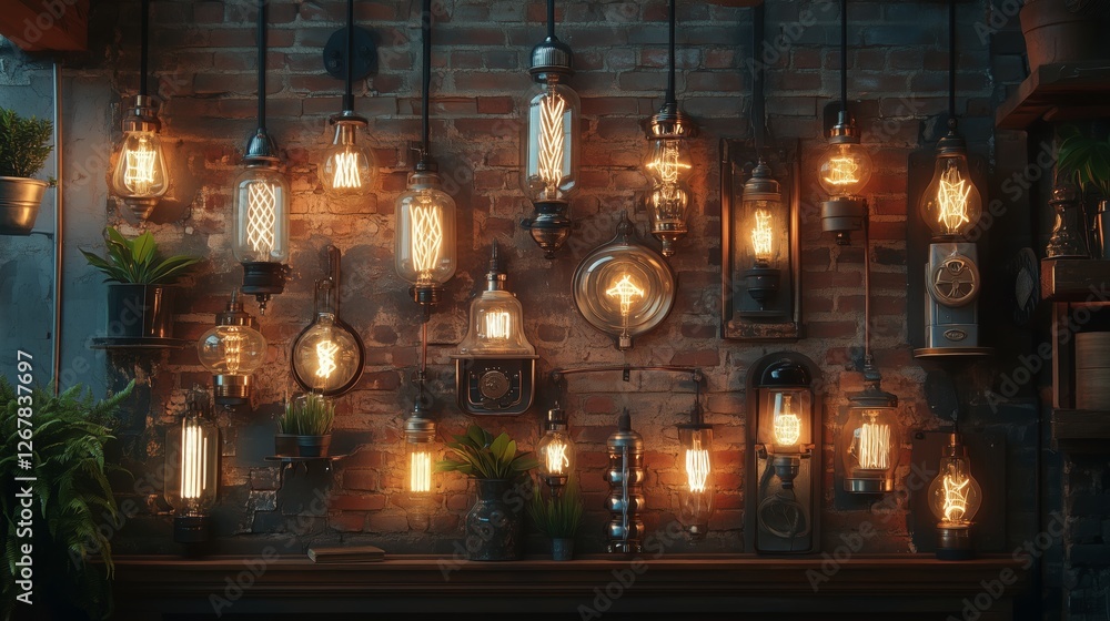 Fototapeta premium The artistic light and shadow of retro lighting fixtures