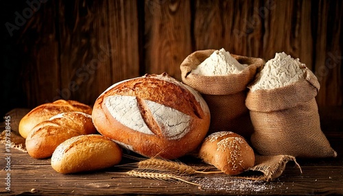 Obraz na płótnie loaves of bread and sacks of flour with a rustic look w salonie