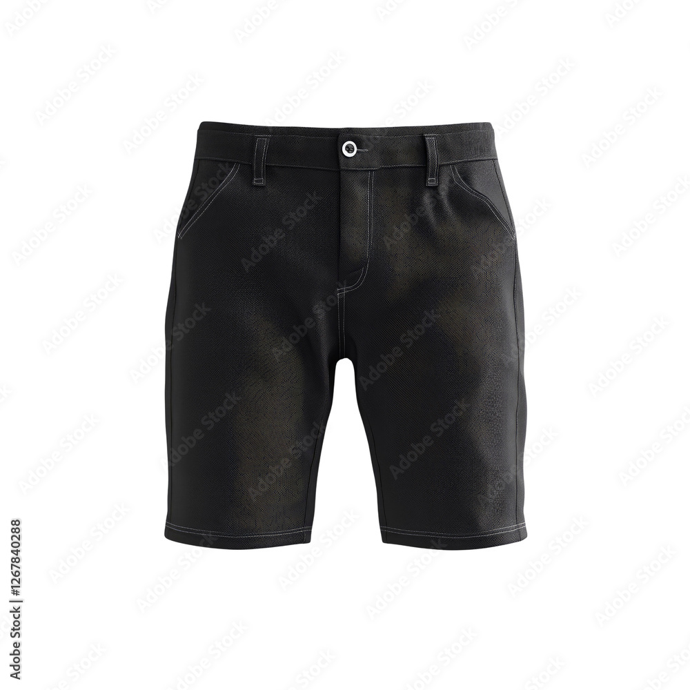 Men's Black Denim Shorts with Contrast Stitching - Front View Men's Black Denim Shorts with Contrast Stitching - Front View