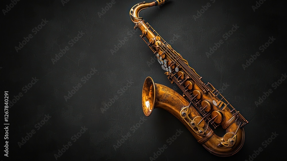 Fototapeta premium Tenor Saxophone Dark Background Music Studio