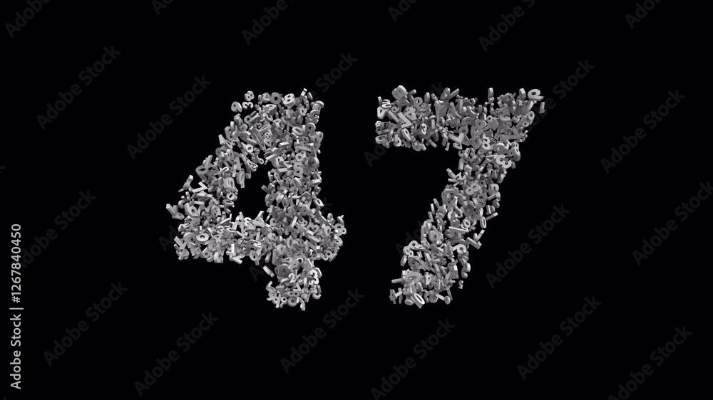 Number 47 Made of Numbers with Alpha Channel. 3D Font Number Animation. Transparent Background Number 47 Made of Numbers with Alpha Channel. 3D Font Number Animation. Transparent Background