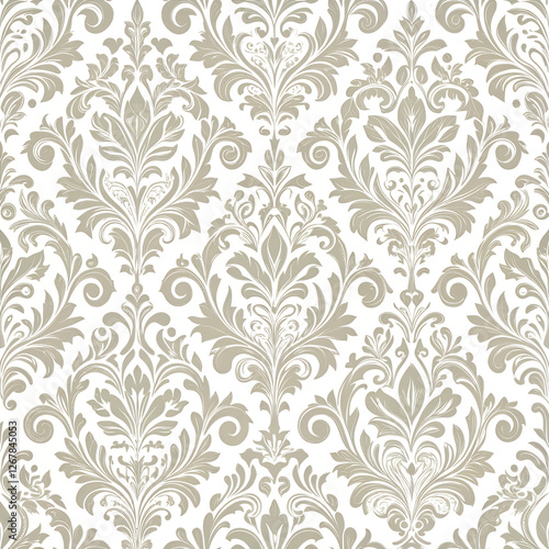 Soft Gray color Damask seamless pattern element on transparent background