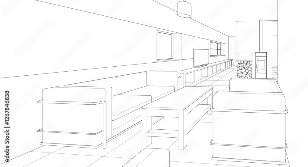 Fototapeta premium house interior kitchen living room 3d illustration