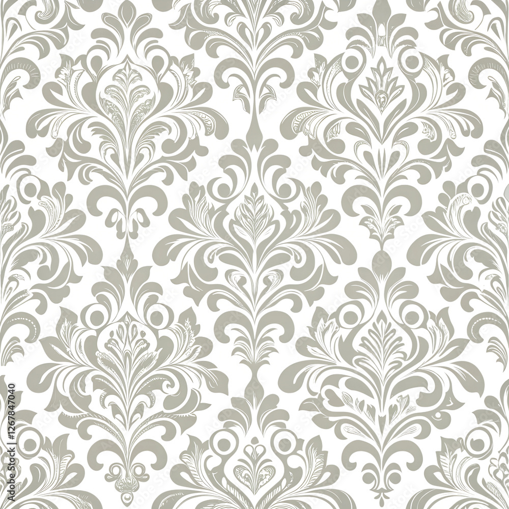 Soft Gray color Damask seamless pattern element on transparent background Soft Gray color Damask seamless pattern element on transparent background
