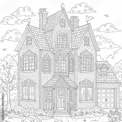 Wallpaper Mural Detailed House & Home Building Design Coloring Book: Outline Sketch Doodle Illustrations with Page Drawing Elements Torontodigital.ca