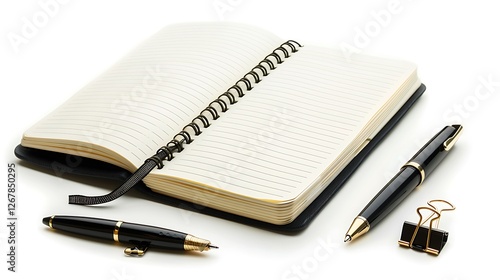 Wallpaper Mural Isolated assorted office supplies including notebooks, pens, and clips Torontodigital.ca