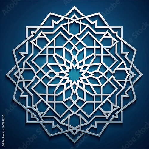 White color abstract geometric islamic on blue background
