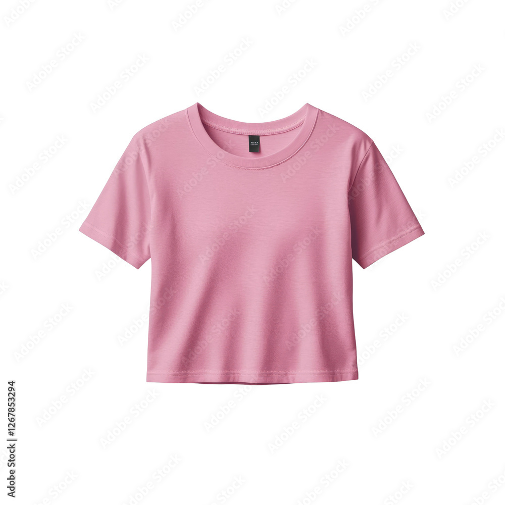 Pink Cropped Short Sleeve T-Shirt Mockup - Apparel Template Pink Cropped Short Sleeve T-Shirt Mockup - Apparel Template
