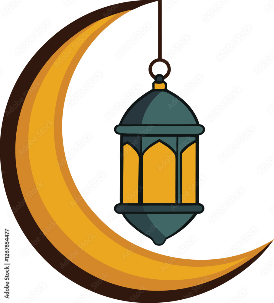 lantern hanging on crescent moon vector, vector and illustration, vector style lantern hanging on crescent moon vector, vector and illustration, vector style