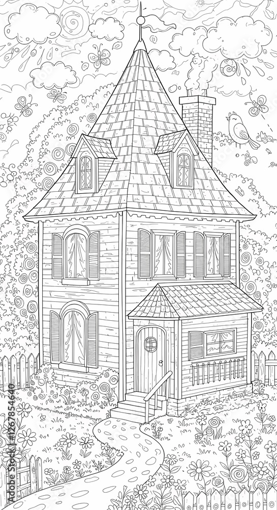 Detailed House & Home Building Design Coloring Book: Outline Sketch Doodle Illustrations with Page Drawing Elements