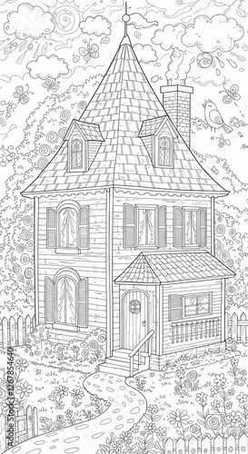 Wallpaper Mural Detailed House & Home Building Design Coloring Book: Outline Sketch Doodle Illustrations with Page Drawing Elements Torontodigital.ca