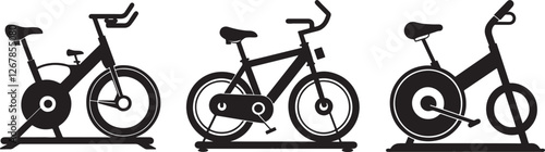 set of Stationary bike silhouette, black and white silhouette, vector and illustration