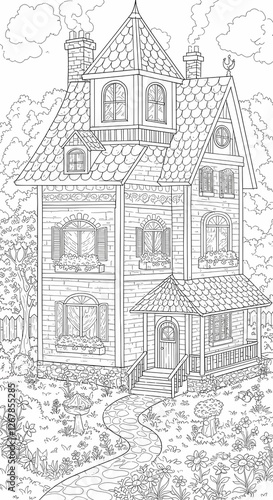 Wallpaper Mural Detailed House & Home Building Design Coloring Book: Outline Sketch Doodle Illustrations with Page Drawing Elements Torontodigital.ca