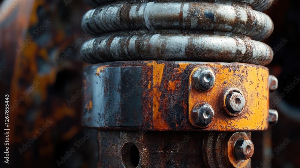 Close-up of a rusty industrial metal component, showcasing intricate textures and weathered colors in a gritty, urban aesthetic. Close-up of a rusty industrial metal component, showcasing intricate textures and weathered colors in a gritty, urban aesthetic.