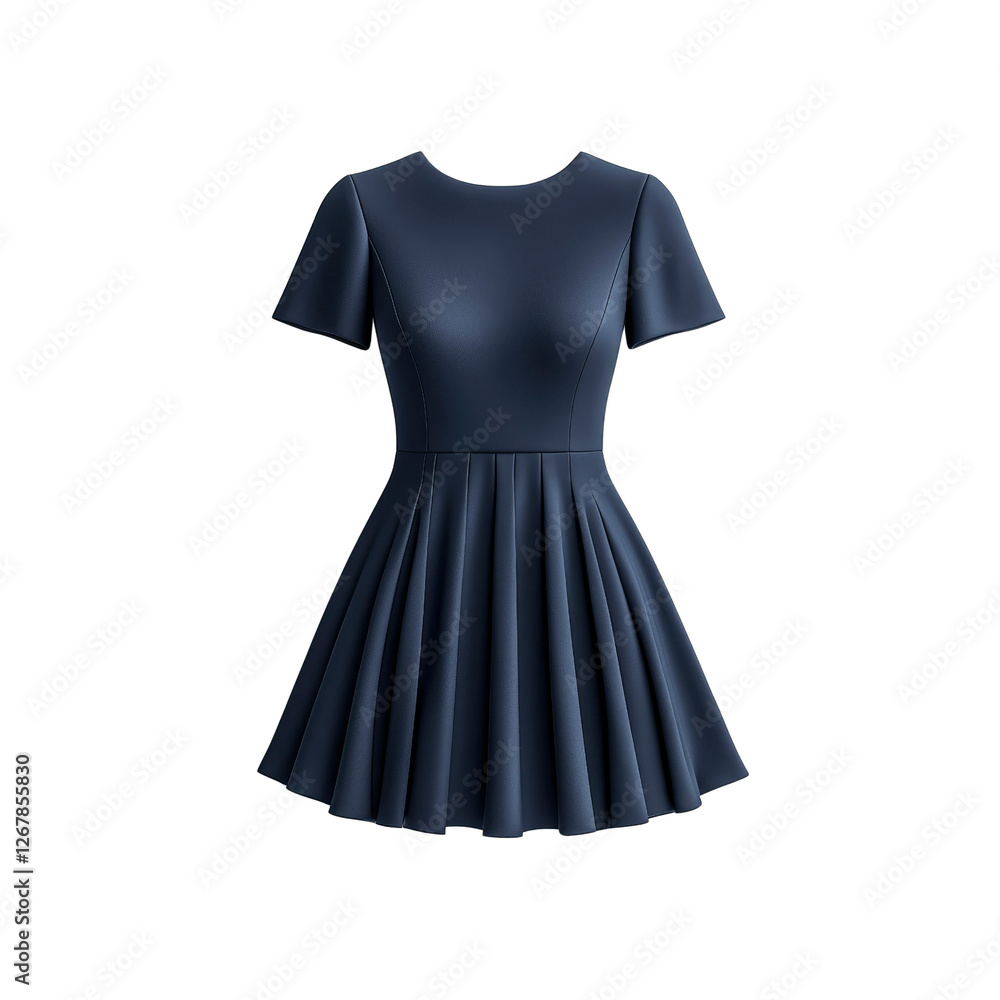 Elegant Navy Blue Fit and Flare Short Sleeve Dress - Fashion Apparel Mockup Elegant Navy Blue Fit and Flare Short Sleeve Dress - Fashion Apparel Mockup
