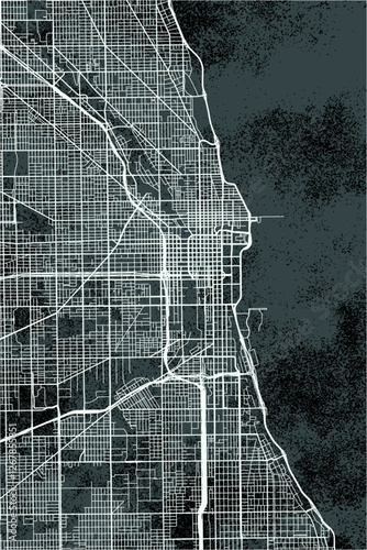 Chicago vector minimalist street map American city on grunge dark background. Illinois. USA